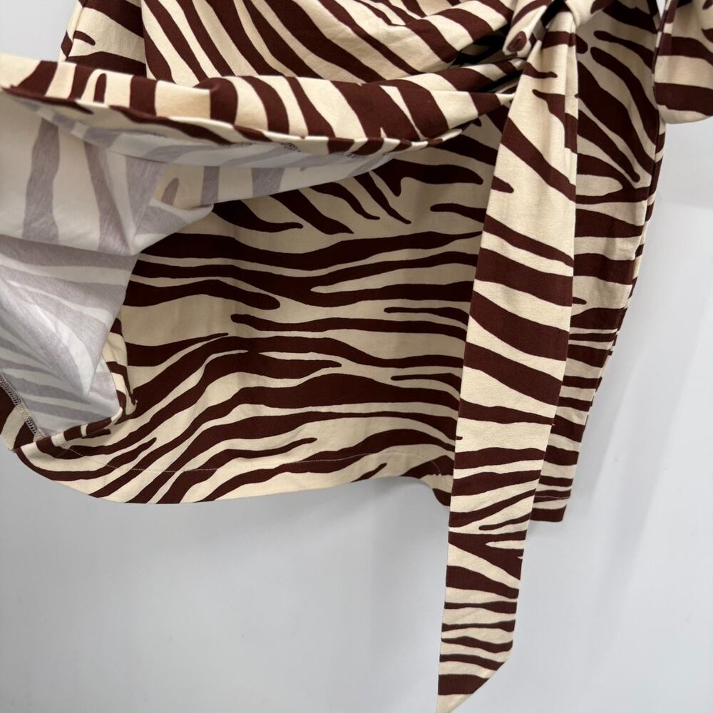 NWT Sezane Sabrina Mini Dress Womens L Brown Cream Zebra Print Tie Waist Stretch - Picture 6 of 10